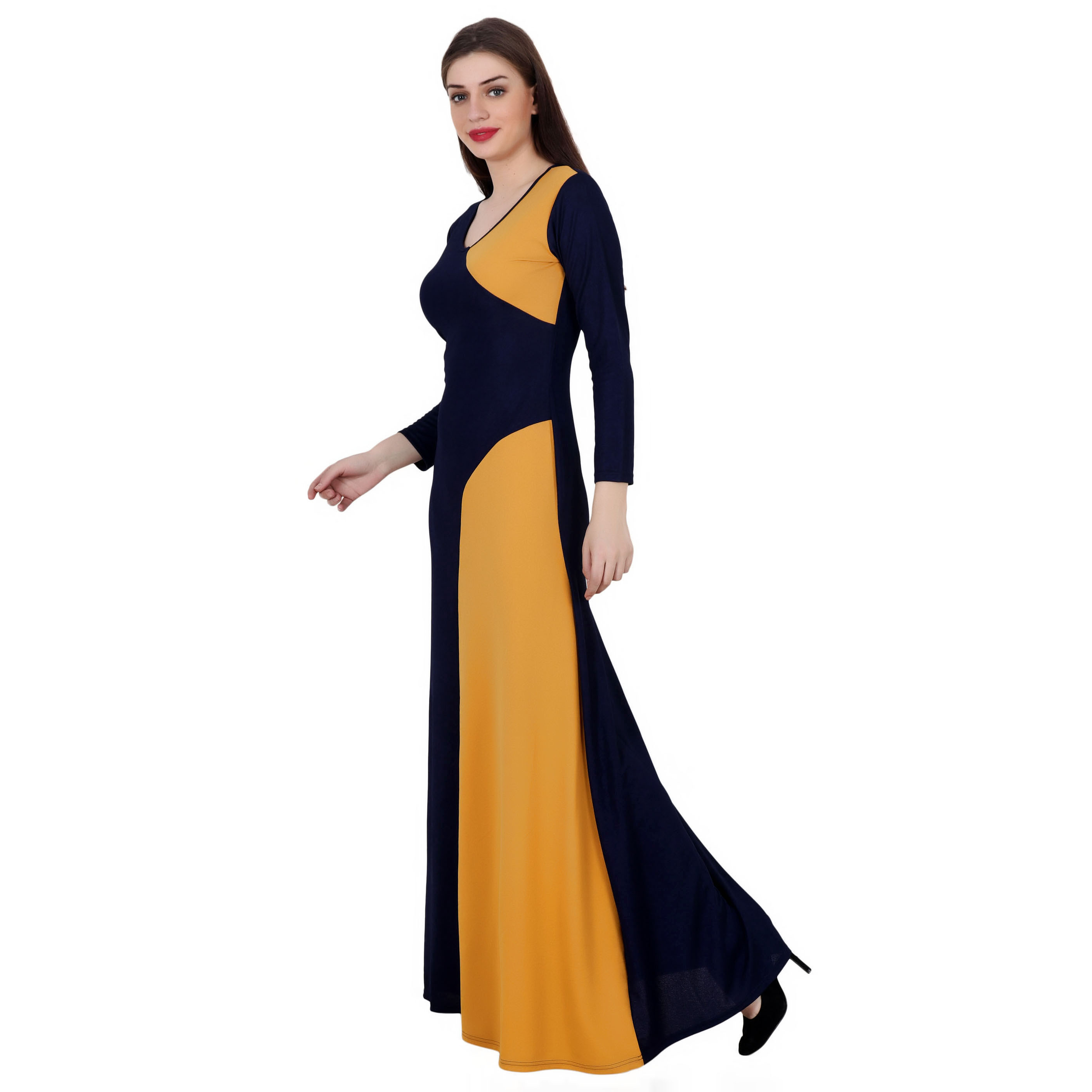 MUSTARD/NAVY CUT OUT MAXI DRESS